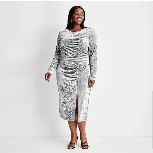 chinese dress ladies Final Sale Plus Size Confetti Dot Knit Sequin Long Sleeve Faux Wrap Sequin  Ruched BodyCon Dress in Red main image 0